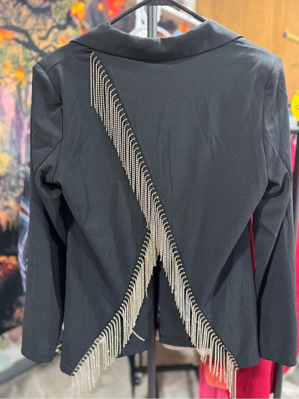 Black Rhinestone Fringe Statement Blazer Small - Picture 5 of 8